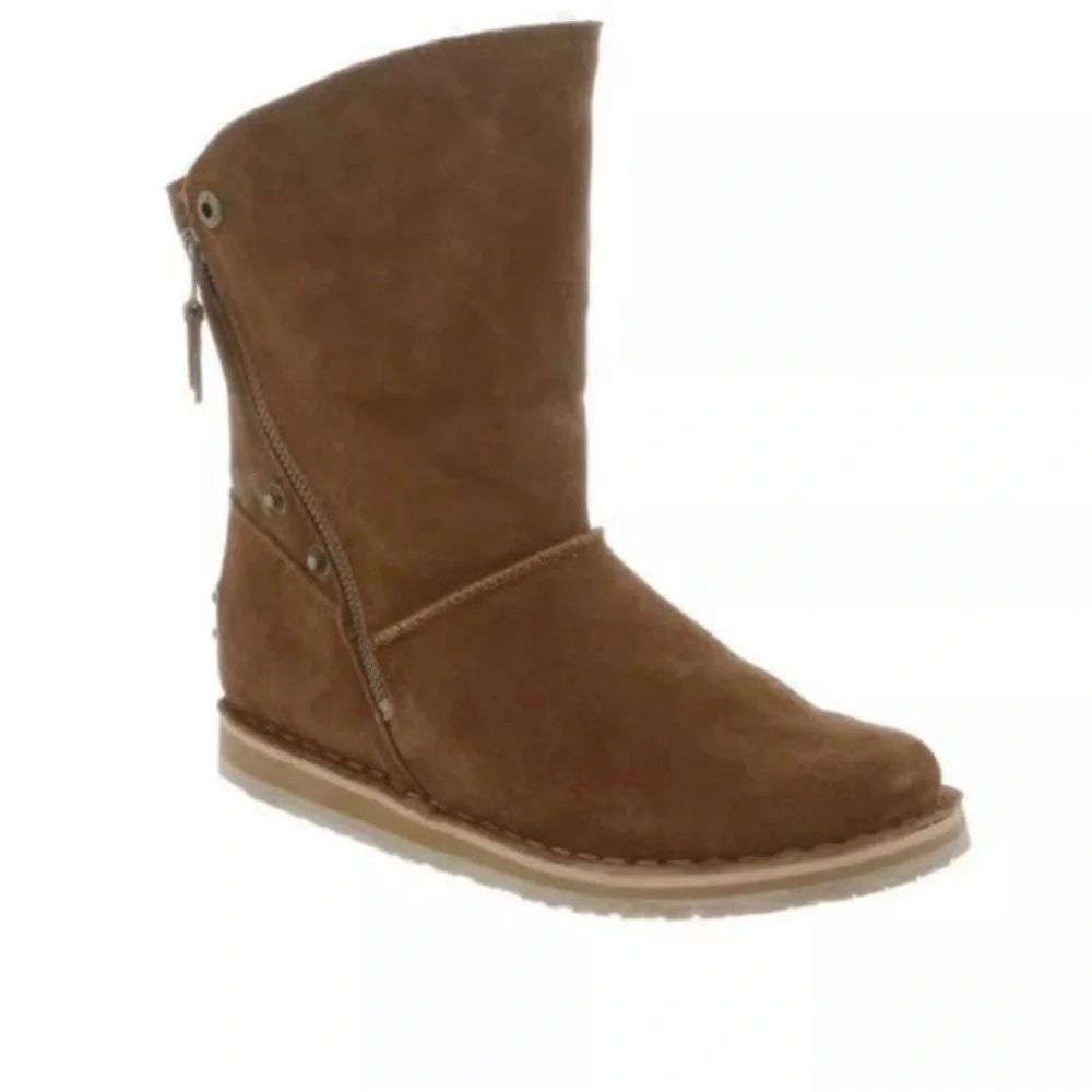 RJ’s Fuzzies Brown Trixie Leather Boots Sheepskin Lined Side Zip  Sz9 NEW!